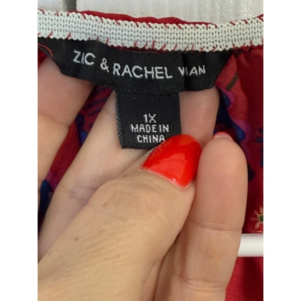 Zac‎ & Rachel Floral Blouse Button Sleeve Tie Detail Red Bohemian 1X - Picture 5 of 7